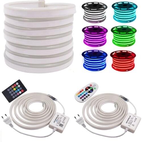 RGB Neon Light Strip EU 220V WIFI Bluetooth Control Flexible Neon Ribbon Tape 2835 5050 120Leds/m Waterproof Neon Sign Rope Tube