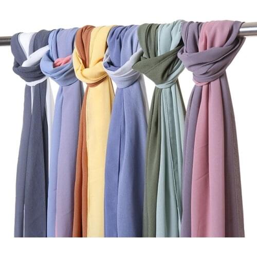 Print Bubble Chiffon Hijab Shawl Scarf Women 2021 Two Color Femme Long Shawls and Wraps Muslim Hijabs Scarves Ladies Foulard