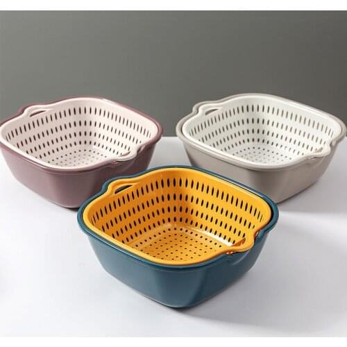 Washing fruit basin drain basket household fruit basket large fruit plate kitchen vegetable washing basket six-piece set
