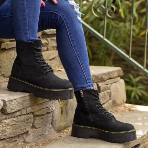 Tonar Ponter Black Suede Women Boots Zipper Thick Sole New Season