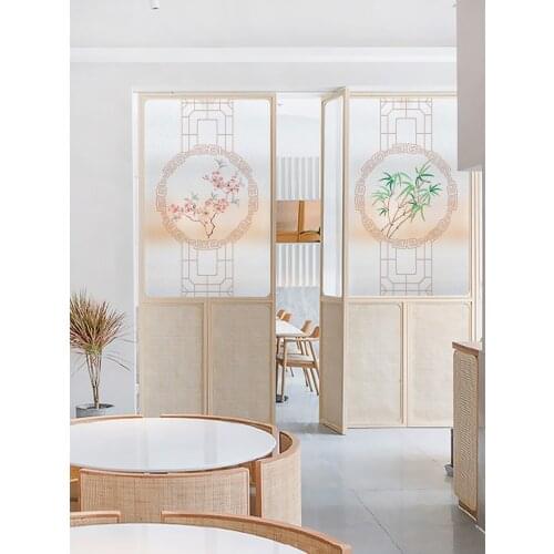Chinese-style balcony living room partition sliding door translucent opaque glass sticker anti-spy static frosted film