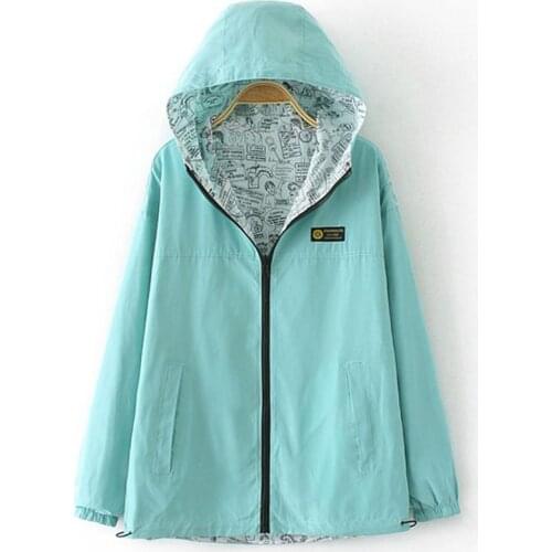 Large Size Womens Windbreaker Basic Paragraph Double-sided Hooded Jacket Womens Windproof Jacket Autumn Wild Casual Coat A824