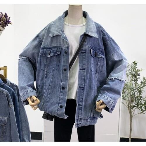Mid-length Loose Vintage Blue Denim Jacket Spring 2021 Single-breasted Long sleeve Jean Jacket Casual Chaqueta Mujer Streetwear
