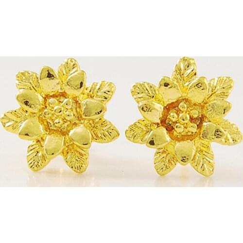 Hot Sale 24k Gold Fashion Three-Layer Flower Stud Earrings For Women Lady Gold Color Jewelry Gift