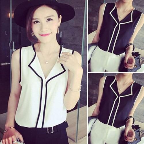 Women Summer V-Neck Sleeveless Summer Office Lady Chiffon Blouse Shirt Female Tank Top Size S/M/L/XL