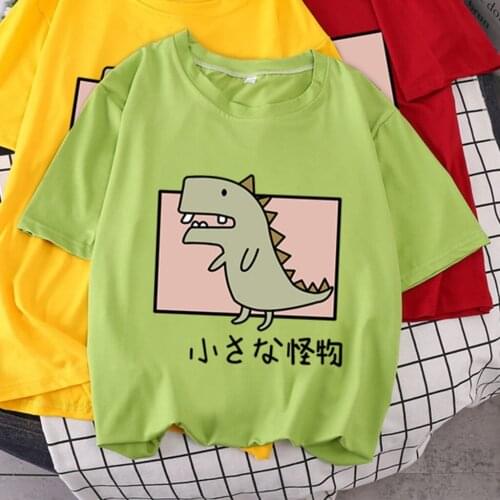 Womens Summer T-Shirts 2020 O-Neck Short Sleeved Splice Dinosaur Print T-Shirt for Youth Students Cartoon Tops Tee Shirts Mujer