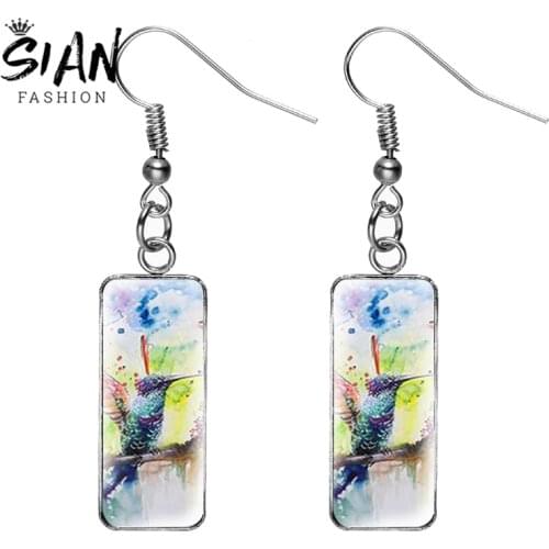 SIAN 2021 New Hummingbird Art Pattern Hook Earrings Women Drop Earring Trendy Romantic Ear Rings Hand Craft Jewelry Accessories