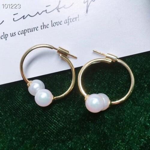 MADALENA SARARA Pure 18k Gold Earrings Simple Circle Hook Women Earrings 18K Yellow Gold AU750 7-8mm Freshwater Pearl