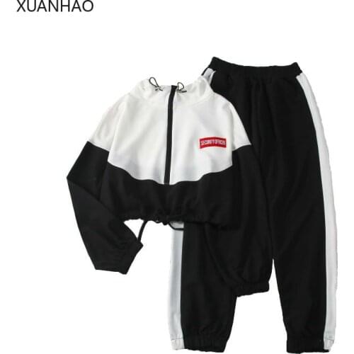 XUANHAO Womens 2 Piece Set Tracksuit Sets Top And Pants Casual Letter Embroidery Zipper Sweatshirt Elastic Waist Long Pants