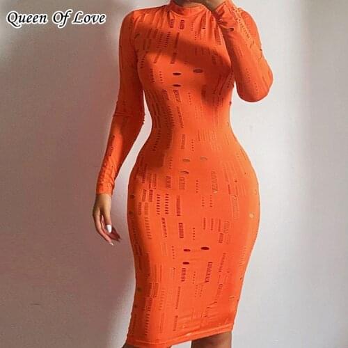 Sexy Long Sleeve Bodycon Mini Dress Women 2021 Autumn Winter Fashion Streetwear Hollow Out Club Party Dresses With Hole Outfit