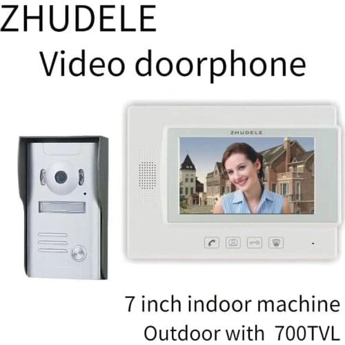 ZHUDELE White ceramics panel 7 Inch Video Door Phone system Kits Support extra CCTV Camera