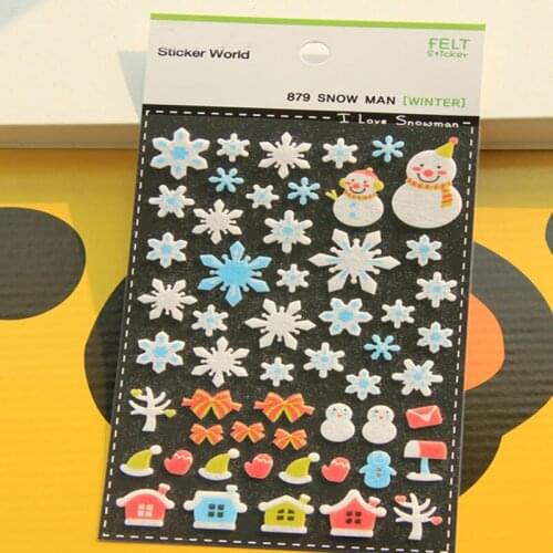 ZY DIY Pretty Cartoon Merry Christmas Snow Snowman Printed Felt Sticker DIY Nonwoven Felt Fabric