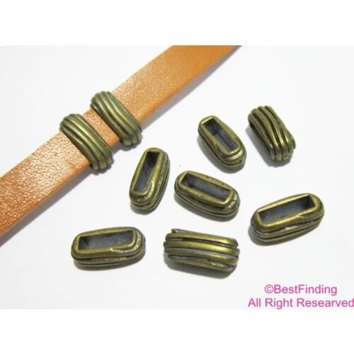 10x2mm Thin stripe leather findings Antique bronze 10mm Flat leather slider -FF75B