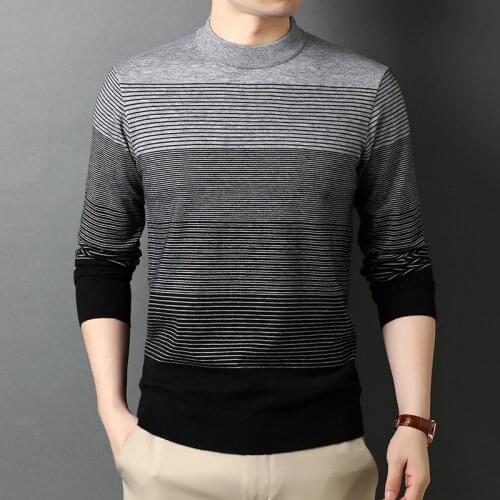 2020 Autumn and Winter New Mens Large Striped Sweater Fashion Casual Color Block Crew Neck Sweater Male Brand Clothes