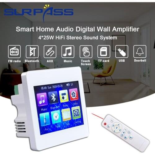 4 Channels In Wall Bluetooth FM Amplifier Power Smart Home Audio System Hotel Background Music Player Digital Stereo Mini Amp