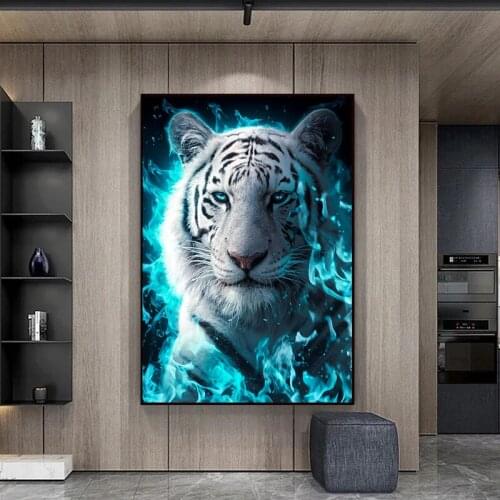 Diy 5D Diamond Painting White Tiger Round Diamond Mosaic Cross Stitch Animal Diamond Full Diamond Embroidery Home Paintings