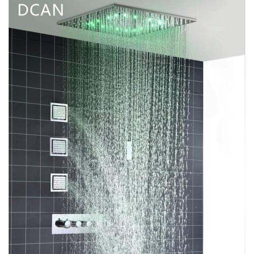 Big 20 Inch Overhead Ceiling LED Rain Spa Shower Head Set Bathroom 5 Function Temperature Controller Shower 3 Wall Body Spray