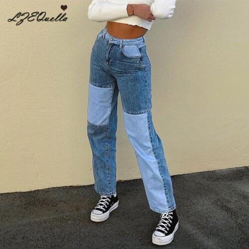 LZEQuella Patchwork Casual Women Trousers Hip Hop Slim Fashion Jeans 2021 Spring Korean Streetwear Version Denim Cargo Pants