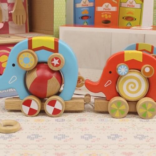 Wood Pull Toy Push and Pull Elephant Pull Along Walking Toy for Baby Toddler Education Toys