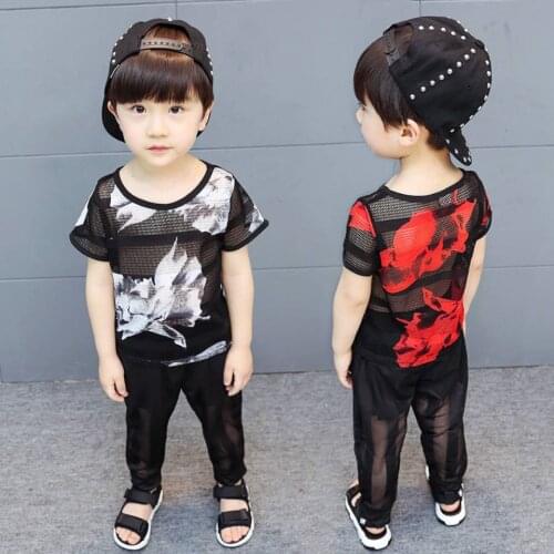 Fashion O-Neck Collar Boys Clothing Sets New Active Boys Clothes T-shirt+Pants 2Pieces Suit Height For 80cm-120cm Little Boys