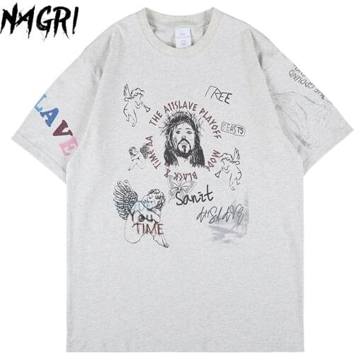 Men Casual Oversized T Shirt Jesus Graffiti Cartoon Male Tops Tee Short Sleeve Graphic T-Shirt Hip Hop Aesthetic Summer Clothes