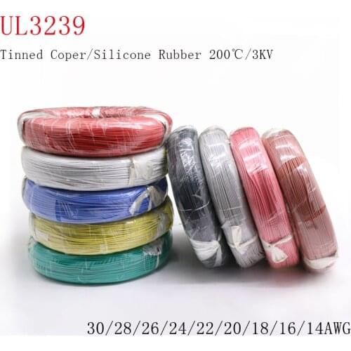 2/5M 14/16/18/20/22/24/26/28/30AWG UL3239 3KV Flexible Soft Silicone Wire Insulated Tinned Copper Electrical Cable 3000V