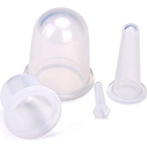 Chinese Traditional Pain Relief Vacuum Silicon Cupping Massage Set 4 Transparent White Cups
