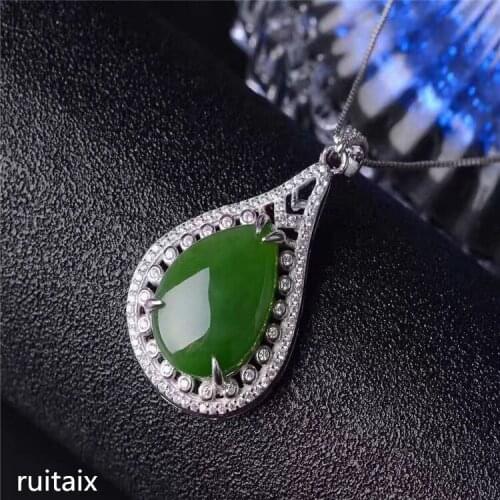 KJJEAXCMY boutique jewels S925 Pure silver inlay natural jade lady pendant + necklace dripping jewelry plant leaves
