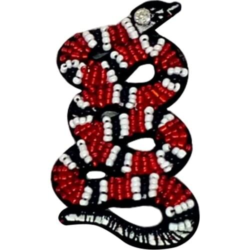 Red Snake Beaded Patch for Clothing Sewing on Beading Applique Jackets Shoes Bags Apparel DIY Decoration Patch