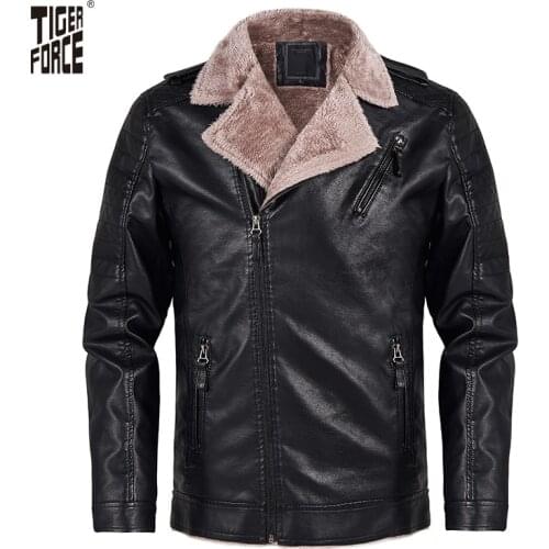 TIGER FORCE MAN JACKET LEATHER JACKETS MOTORCYCLE AUTUMN WINTER FAUX LEATHER ZIPPER REGULAR TURN-DOWN COLLAR POCKETS THICK 70801