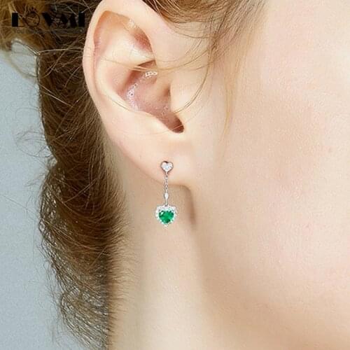 Trendy Silver 925 Women Earrings Heart Shape Emerald Zircon Gems Small Crystal Drop Earrings For Party Fine Jewelry Accessories