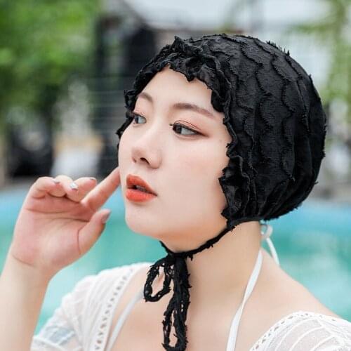 Fashion Lace Swimming Pool Caps Swimming Hat Women Girls Long Hair Bathing Cap Swim Free Size Sport Turban Outdoor Tether Design