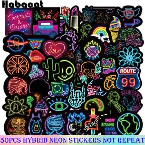50Pcs/Pack Neon Light Anime Icon Animal Cute Stickers For Laptop Skateboard Luggage Refrigerator Motorcycle Cartoon Pegatinas