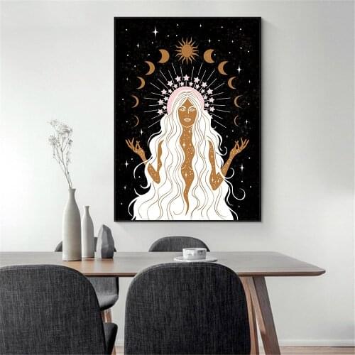 Celestial Stars Sun Moon Canvas Posters And Prints Female Wall Art Painting Nordic Summer Solstice Wall Pictures Home Decoration