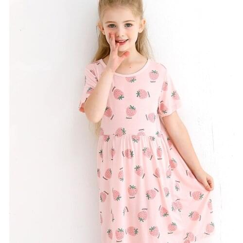 Girl Nightgown Summer Short Sleeve Baby Pajamas Cotton Kawaii Kids Girl Sleepdress Toddler Cute Cartoon Print Homwear Dress