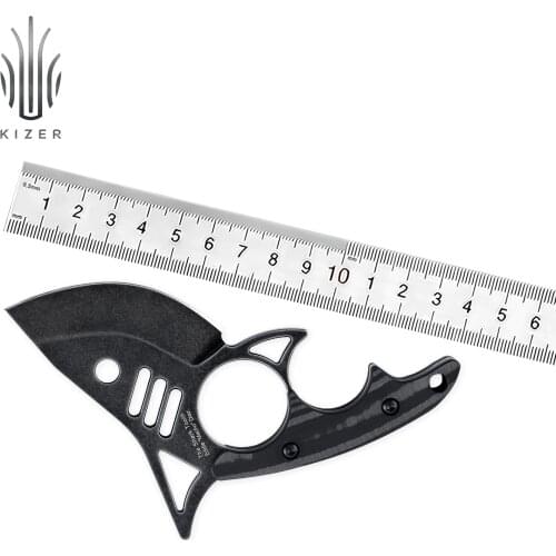 Kizer Fixed Blade Knife The Shark Tooth 1043N2 Camping Hunting Survival Knife Carbon Fiber Handle N690 Black Survival Knives