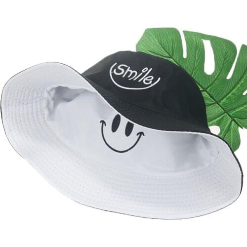 Bucket hat double side embriodery smile hats for men black hip hop casual outdooor sun protection bucket hats sombreros de sol
