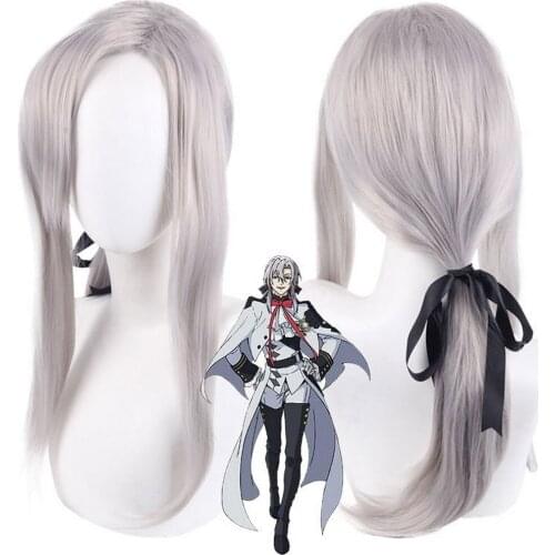 Anime Seraph of the end Ferid Bathory Silver Grey Cosplay Wig Synthetic Hair Long Straight Halloween Party Wigs