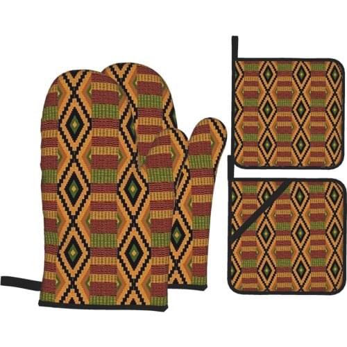 2021 Kitchen Gloves African Style Fabric Print Oven Mitts And Pot Holders Sets Free Custom Baking Work Wholesale Dropshipping