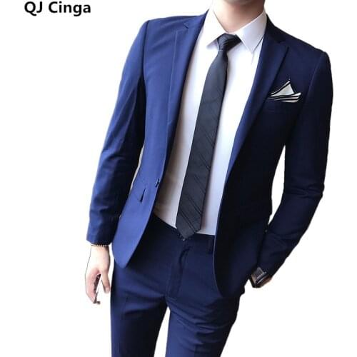 Luxury Men Wedding 2pcs Suit Male Blazers Slim Fit Suits for Men Costume Business Formal Party Blue Classic Black Plus Size 5XL