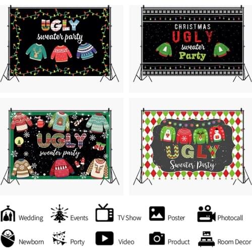 Christmas Elk Sweater Party Photo Backgrounds Kids Xmas Winter Sweet Table Decor Birthday Celebration Backdrops Wall Poster