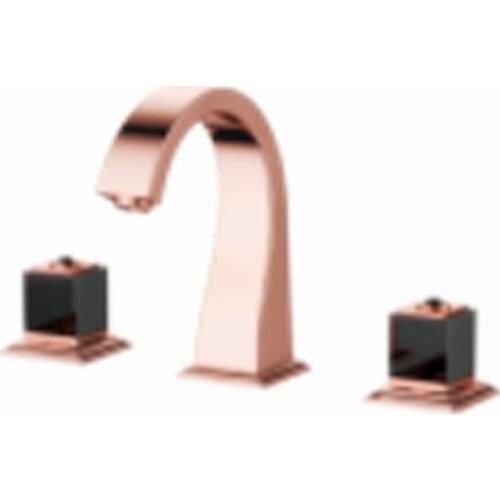 Rose GOLD 8" Widespread Ceramic Valve Three Holes lavatory Bathroom washbasin Sink Faucet Mixer tap square design crystal