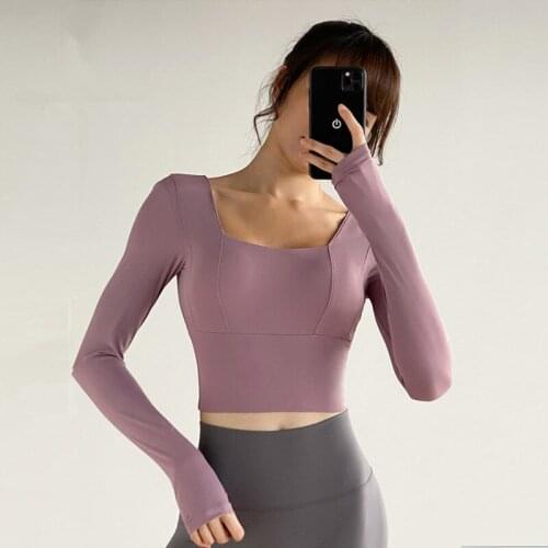 2021 Sports Workout Gym Cropped Tops Women Yoga Shirts Long Sleeve Quick Dry Running Fitness Home Training T-shirts with Padded