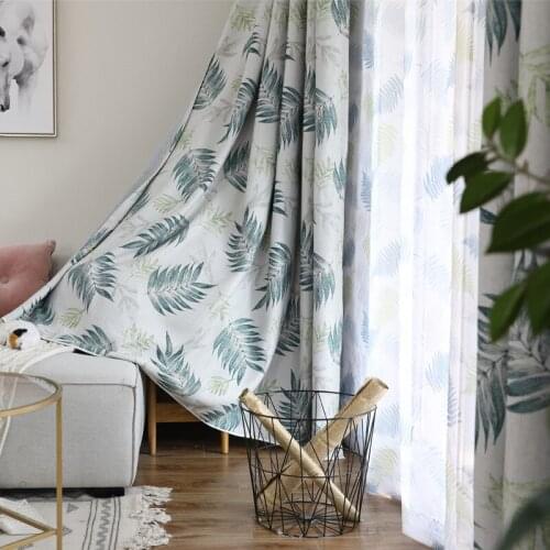 Harajuku Style Curtain Modern Simple New High-grade Linen Large Leaf Printed Curtain Fabric Curtains for Living Room Bedroom