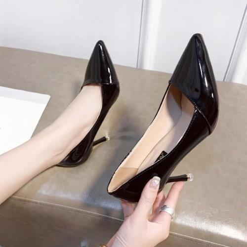 Simple women pumps Thin High heel Satin Shallow mouth Pointed Sexy Nightclub Thin Word Band sandals womens shoes W32-54