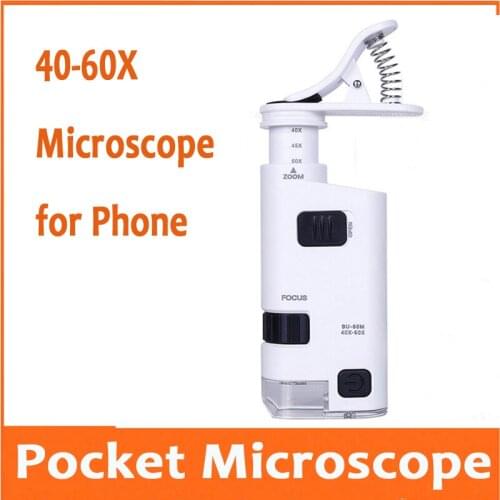 40X-60X Zoom Focus Adjustable Illuminated Clip type LED Cellphone Microscope Magnifying Glass Magnifier with Phone Handset Mount