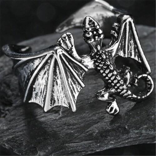 Gothic Punk Domineering Male Ring Animal Gecko Bat Shape Opening Adjustable Alloy Fashion Personality Men Women Jewelry Gift