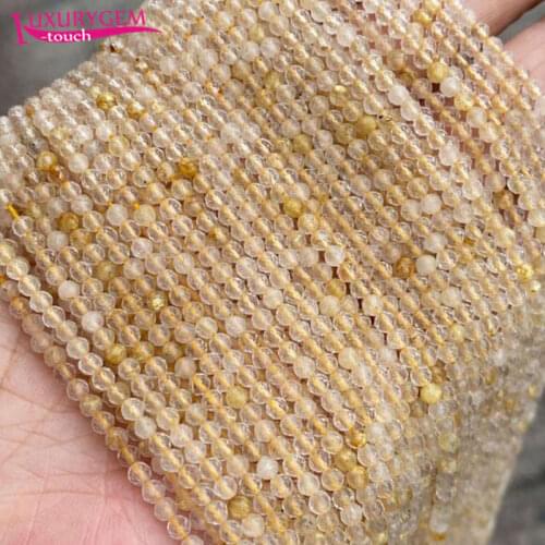 High Quality 3mm Natural Golden Rutilated Stone Faceted Round Shape Loose Spacer Small Beads DIY Gem Jewelry Accessory 38cm b168