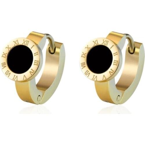 Top Quality Elegant And Charming White Shell And Black Enamel Roman Numerals Stud Earrings For Women And Girls Jewelry