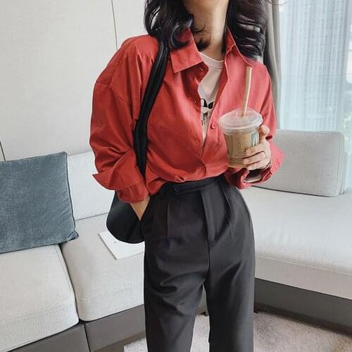 2021 Womens Shirt And Blouses Clothing Woman Tops Za Oversize New Tunics Fashion Red Spring Long Sleeve Elegant Korean Jacket